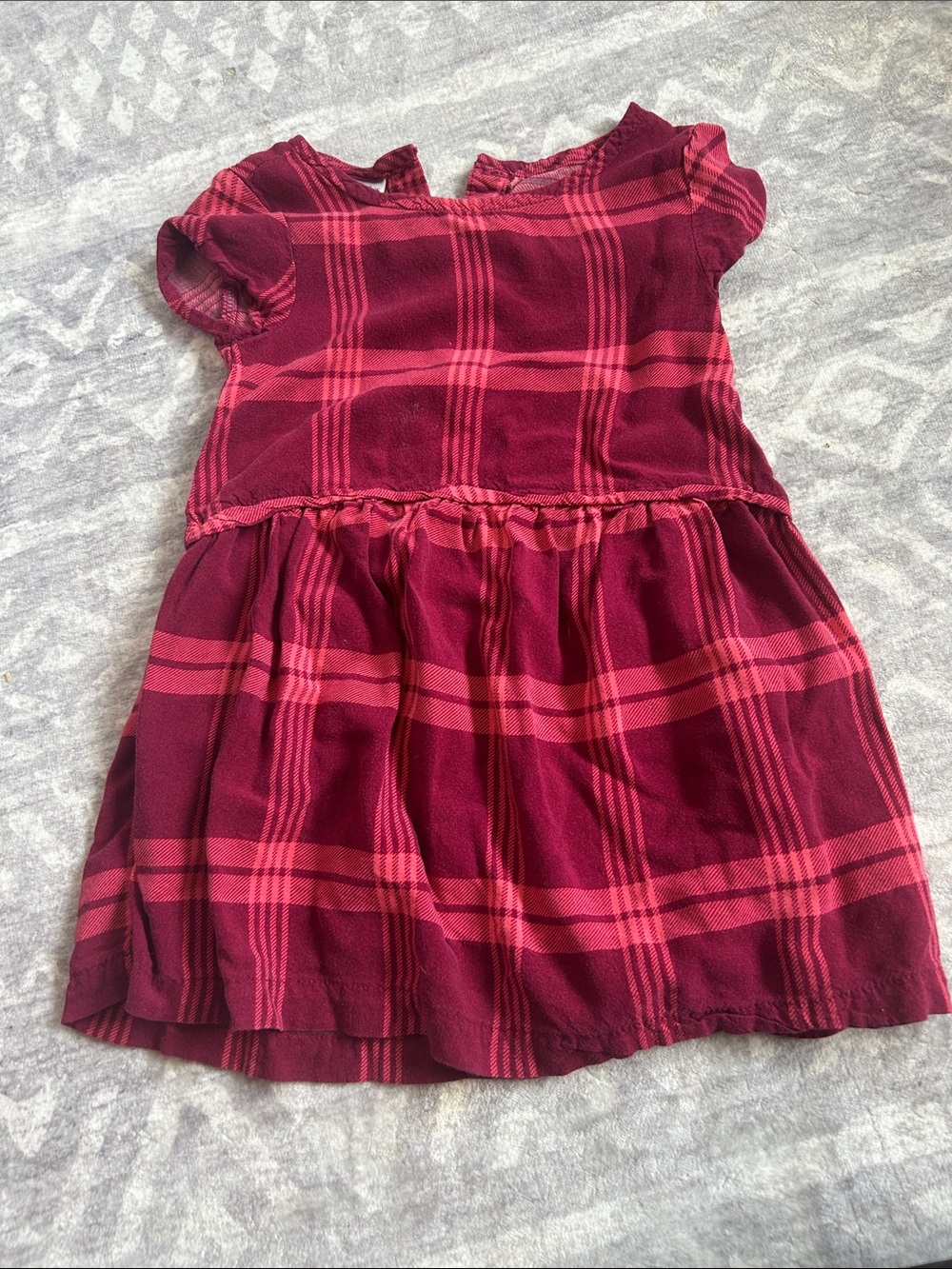 Toughskins Burgundy and Pink Plaid Short Sleeve Dress